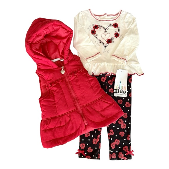 Kids Headquarters 3-Piece Set Puffer Vest, Leggings, Top - Picture 1 of 5